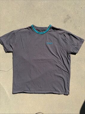 YoungLA Gray Tee with Teal thick neck trim